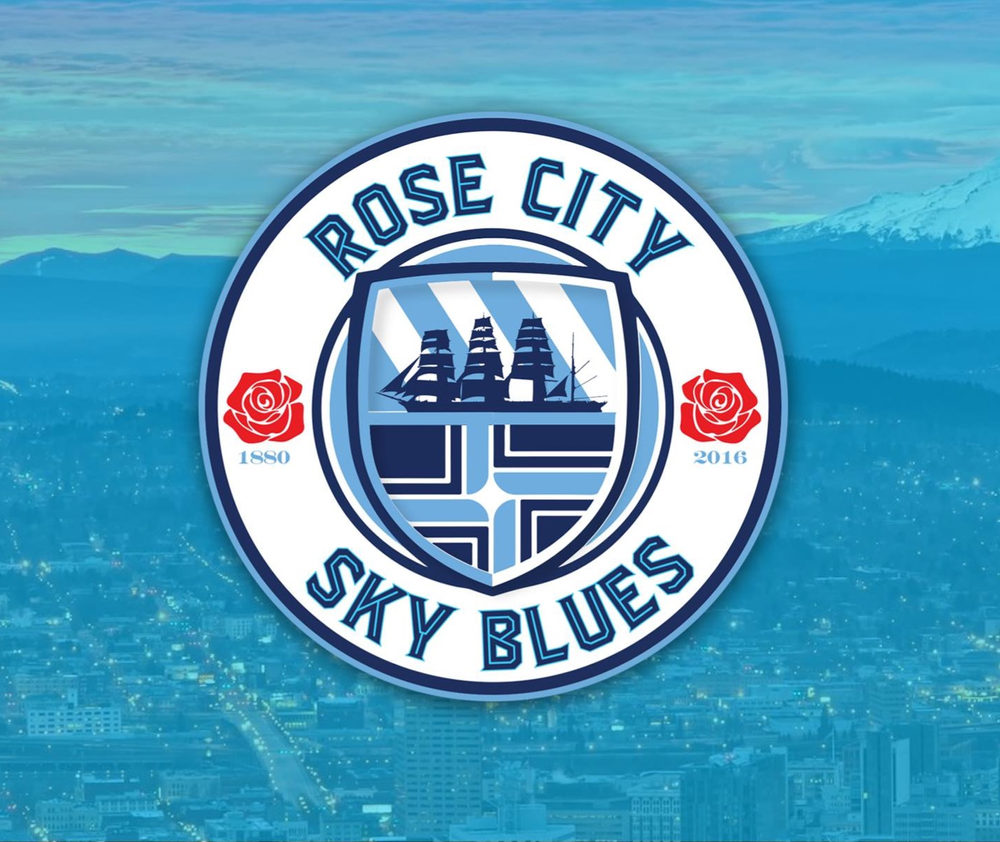 Rose City Sky Blues crest over the Portland skyline