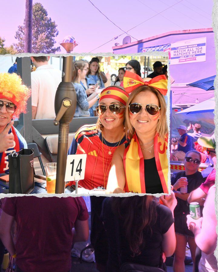 Fans in Spain colors framed in a torn-paper collage